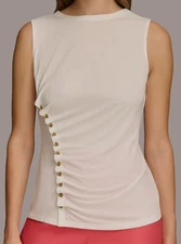 Donna Karan New York Women's White Button Trim Sleeveless Top Size XL