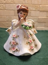 Vintage Lefton Japan Marikas Originals Girl # 6697  With Flower Bouquet