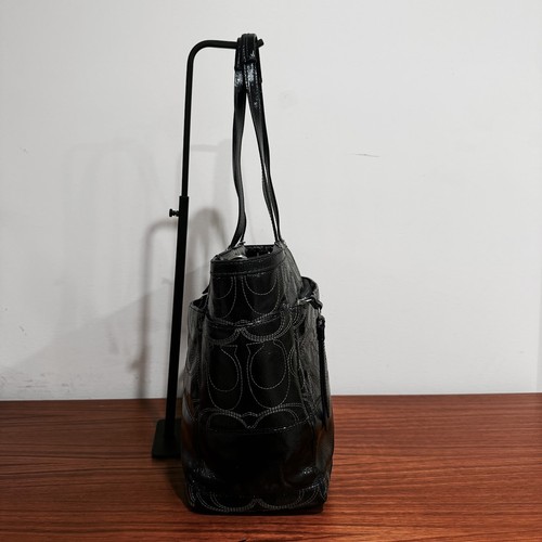 Coach F19256 Signature Stitched Black Patent Leather Diaper Bag Large Tote Purse - Picture 4 of 12