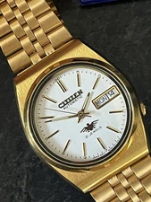 *NEW* Citizen Eagle 7 Day/Date Automatic Gold Mens Bracelet Rare Vintage Unisex