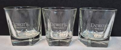 DEWARS WHITE LABEL SCOTCH WHISKY ROCK GLASS SET OF 3 NEW