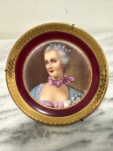 Vintage Limoges Mini Plate from France Victorian Ladies w/ Stand Hanger Set - Picture 3 of 12