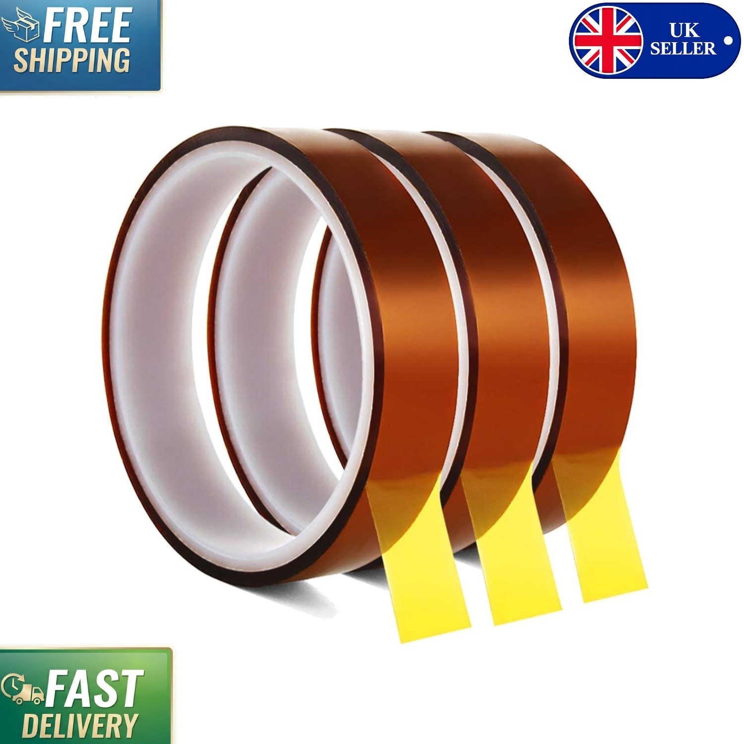 3 Rolls High Temp Polyimide Tape 20m x 20mm - Heat Resistant for Electric Tasks