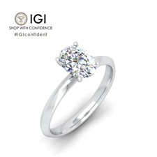 IGI 1.50Ct D/VS Lab-Grown Oval Diamond Solitaire Engagement Ring, 18K White Gold