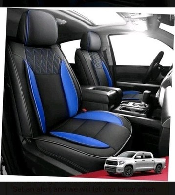 Toyota Tundra Seat Covers 2007-2021 CrewMax Cab Faux Leather Black Blue Full Set