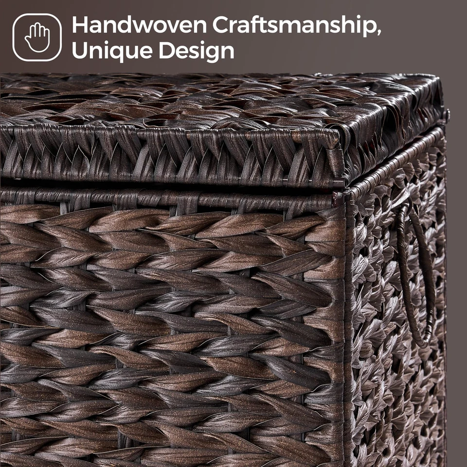 Handwoven Storage Basket with Lid, 165L Plastic Rattan Storage Bin, Leather B... - Image 4 of 4