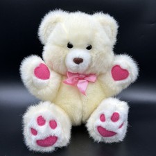 Vintage Russ Berrie Happie Plush Teddy Bear Pink Heart Paws Bow 10
