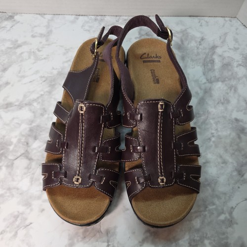 Clarks Collection Leather Sandals Lexi Marigold Aubergine Brown Soft Cushion 8W - Picture 18 of 19