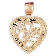 Number 1 Girlfriend Heart Charm Pendant 14k Gold