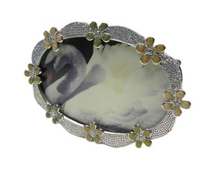 Judith Leiber Silver Tone Picture Frame with Crystal Rhinestones & Enamel Accent