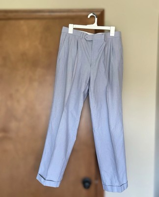 Chaps Light Blue Pinstriped Dress Pants 34W X30L 100% Cotton 