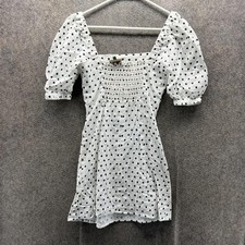 Farm Rio Dress Womens XS White Polka Dot Square Neck Puff Sleeve Mini Sundress
