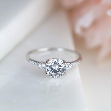 1 Ct Round Cut Three Stone VVS1 Moissanite Engagement Ring Solid 14K White Gold