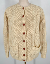John Molloy women's XL (L) Wool Ireland Cream Cable Knit Cardigan button Sweater