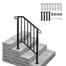 Handrails Steps Matte Wrought Iron, Stair Railing for 2-3 Steps Outdoor Garden