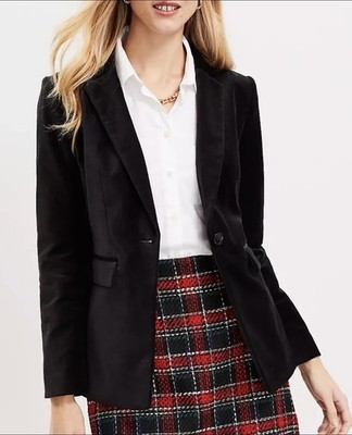 LOFT Black Velvet Classic One Button Blazer Jacket Size 10P