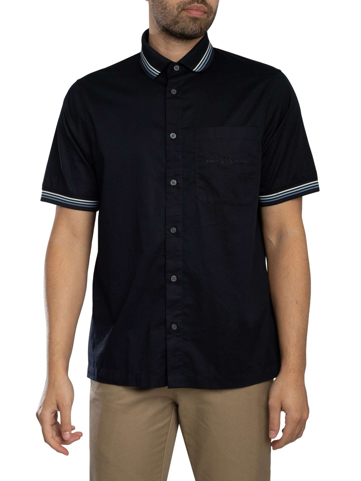 Armani Exchange Logo Chest Pocket Short Sleeved Shirt, Deep Navy - M