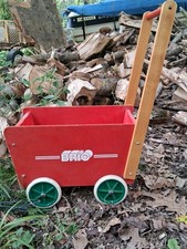 Brio Vintage Toddler Wobbler Red Wooden Wagon Green Wheels Made in Sweden