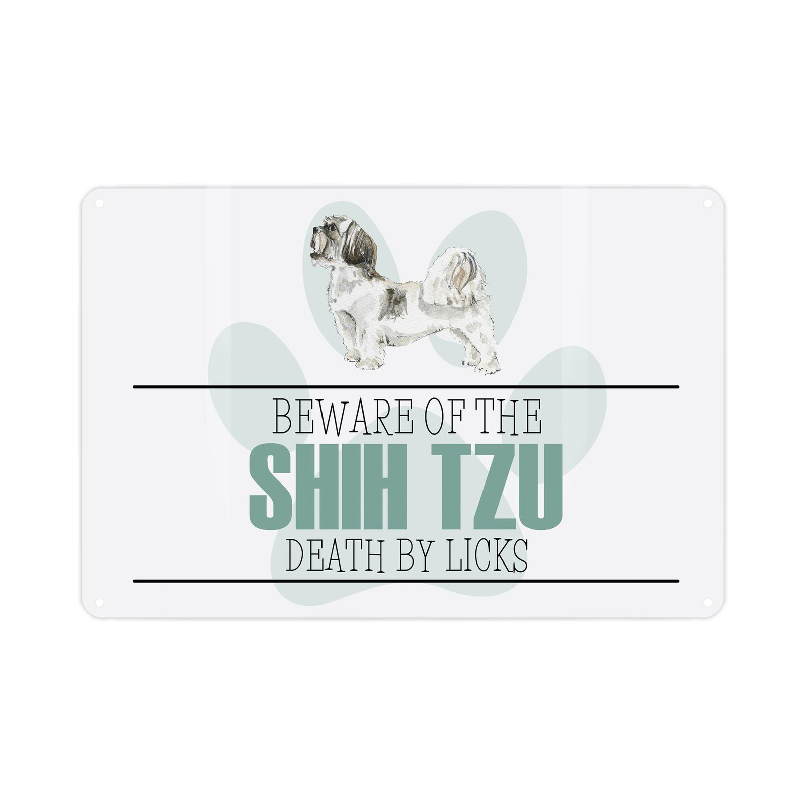 Shih Tzu Novelty Dog Sign - Beware the Dog Funny Metal Plaque Decor 28x20cm