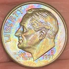 1997-P Roosevelt Dime Beautiful Lustrous Gold/Rainbow Toned Coin VF #10