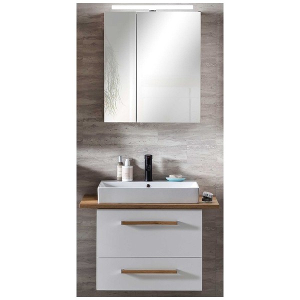 BadmöBel Waschplatz Set Weiß Keramik-Waschtisch Led-Spiegelschrank Badezimmer-image