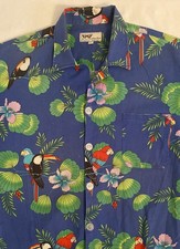 Camisa Vintage Tropical Pájaro Loro Hawaiano Floral Abotonada ABC Disfraz Miami