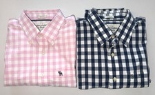 2 Abercrombie Fitch Muscle Fit Button Down Shirts Blue/pink Long Sleeve XL