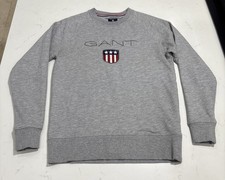 GANT Jumper Sweatshirt Mens Grey Cotton Blend Crew Neck Embroidered Logo Size S