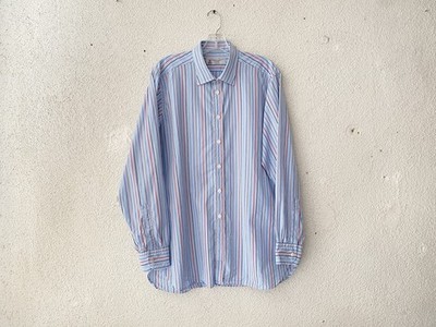 turnbull & asser dress shirts TURNBULL ASSER blue EXCLUSIVE STRIPE COTTON SPREAD COLLAR DRESS SHIRT (17)  43cm