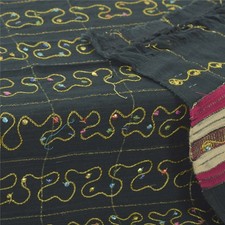 Sanskriti Vintage Black Dupatta Long Stole Pure Cotton Hand Beaded Wrap Scarves