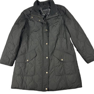 Talbots Womens Size XL Field Coat Zip Snap Quilted Black Pockets Minimalist