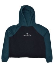 JACK WILLS Womens Hoodie Jumper UK 12 Medium Navy Blue Colourblock Cotton AE01