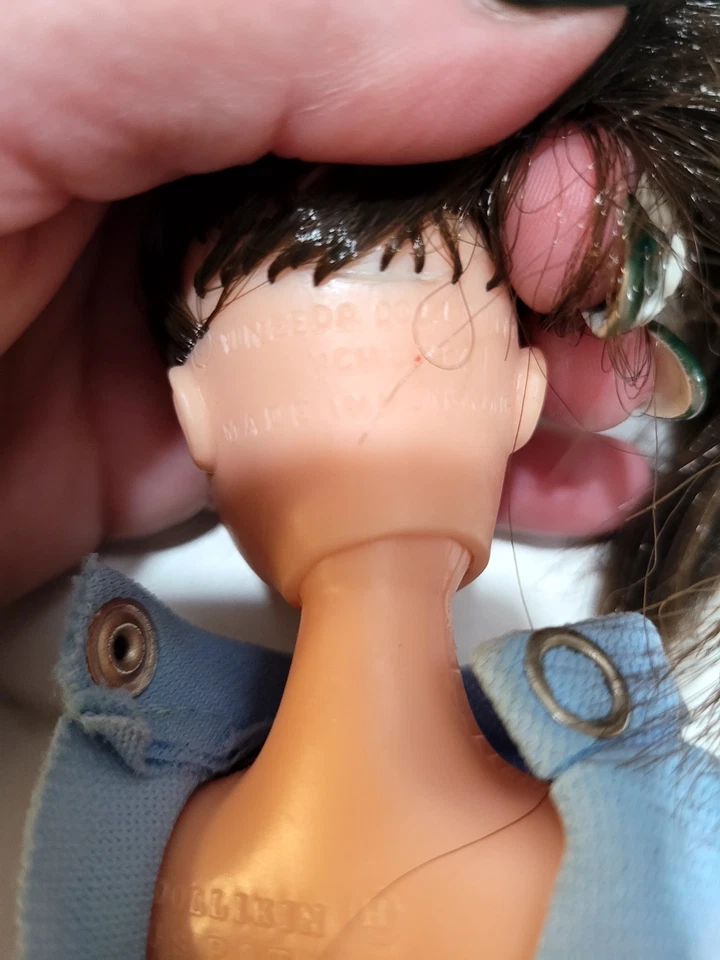 1970s Uneeda Dollikin Action Girl Doll Brunette Blue Jumpsuit - Image 4 of 4