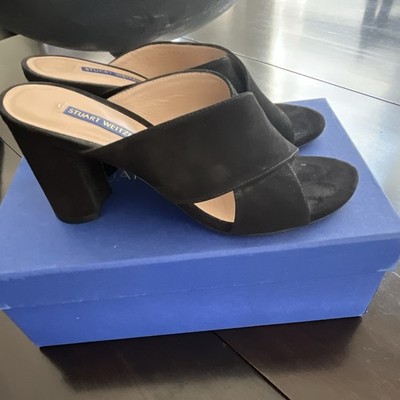 Stuart Weitzman Black Suede Mule Sandals Open Toe Slip On Women s US 7 in Box