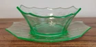 GREEN URANIUM / DEPRESSION FLORAL SAUCE DISH AND UNDERPLATE - CANDY DISH
