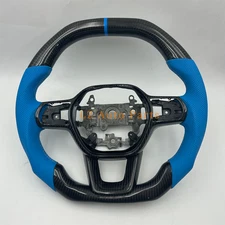 Custom black Carbon Fiber blue Leather Steering Wheel for 2022-2025 Honda Civic