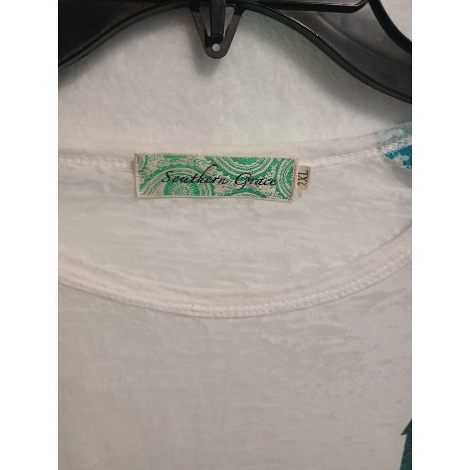 Camiseta Southern Grace para mujer 2XL blanca verde azulado manga de encaje gráfico iglesia Foto 2 de 3