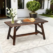 Outdoor Log End Table Coffee Table with Slat Tabletop Rustic Wooden Side Table