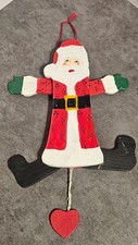 Vintage Wooden Santa Claus Pull String Ornament
