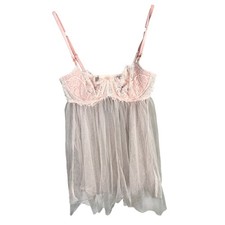 Victoria's Secret Baby Doll Pink Lace Mesh Sz M Lingerie Chemise Top Fairy