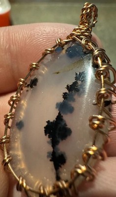Handmade Copper Wire Wrapped Dendritic Agate Pendant Necklace Artisan Jewelry 2 