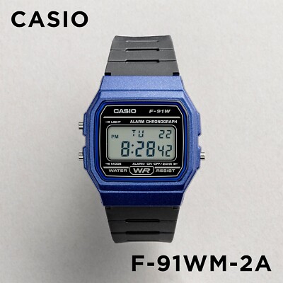 CASIO F-91WM-2AJH Digital Watch Black Blue LED Light Alarm Stopwatch Waterproof