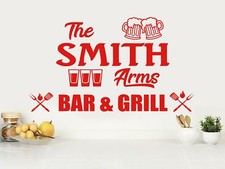 PERSONALIZED "The SURNAME Arms BAR & GRILL." Sticker Transfer PVC Decal