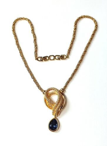 VINTAGE GORGEOUS MODERNIST RHINESTONE CHRISTIAN DIOR ROPE NECKLACE BLUE DANGLE