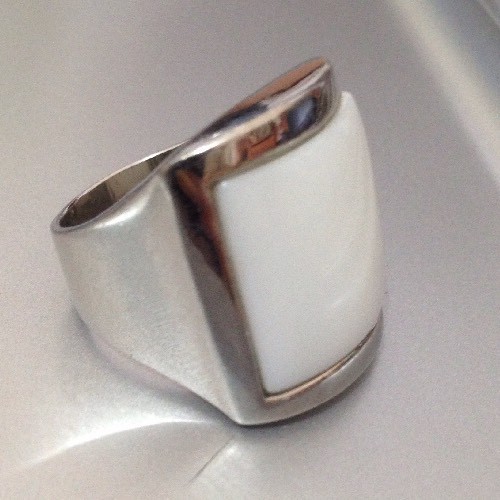 Bague en argent 925 poinçonné et céramique blanche taille 52 pour femme