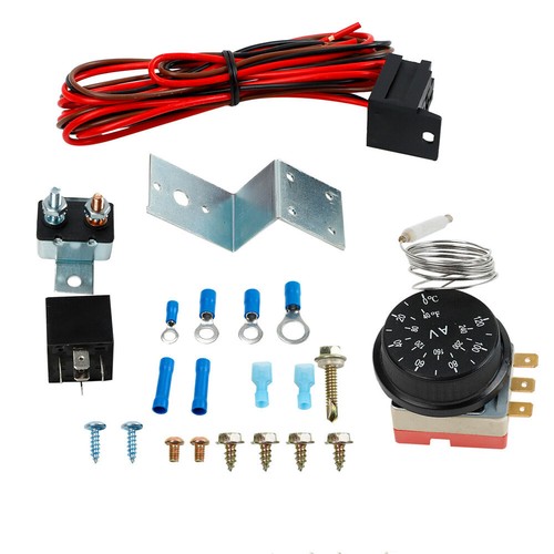 12V INCH Electric Radiator Engine Fan+Adjustable Fin Probe Thermostat Switch Kit - Picture 4 of 6