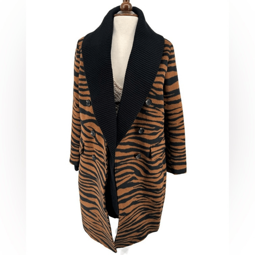 NWT Dolce Cabo Double Breasted Coat with Removable Knit Collar Brown Zebra Small - Picture 3 of 8