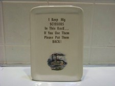 VTG Wall Pocket Rose Ceramic I Keep My Scissors in This Rack Use Put Them Back