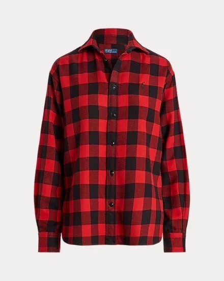 Polo Ralph Lauren Relaxed Fit Plaid Twill Shirt Black Red UK4 RRP £189 BNWT image 2
