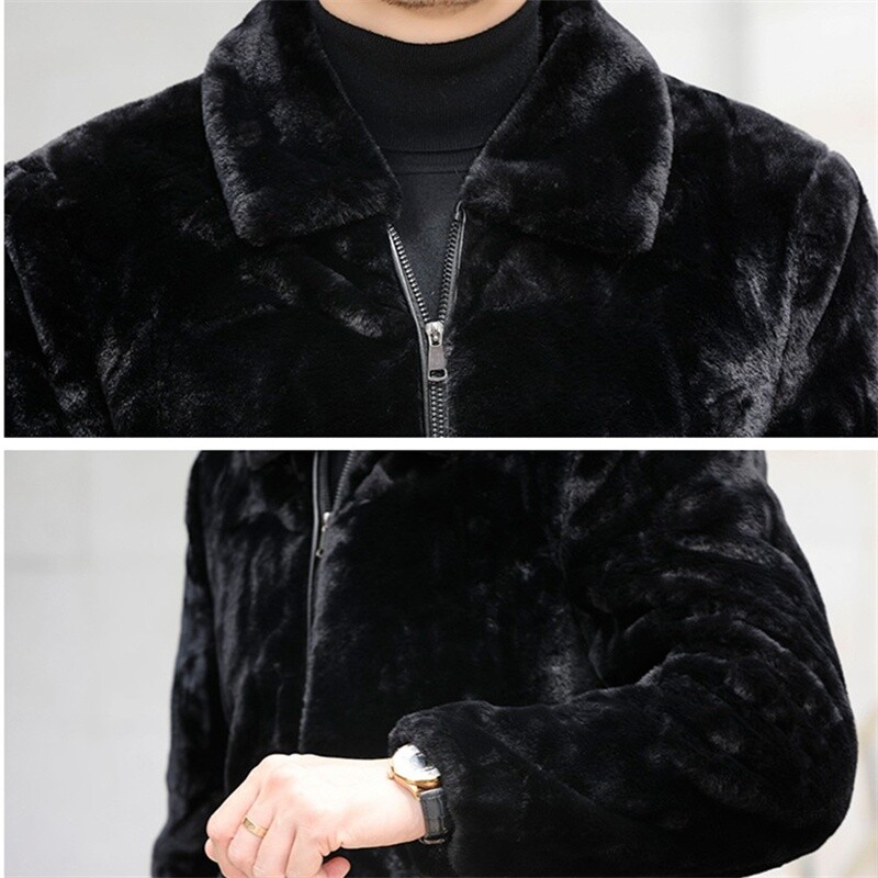 Men Faux Fur Coat Luxury Jacket Outerwear Overcoat Thick